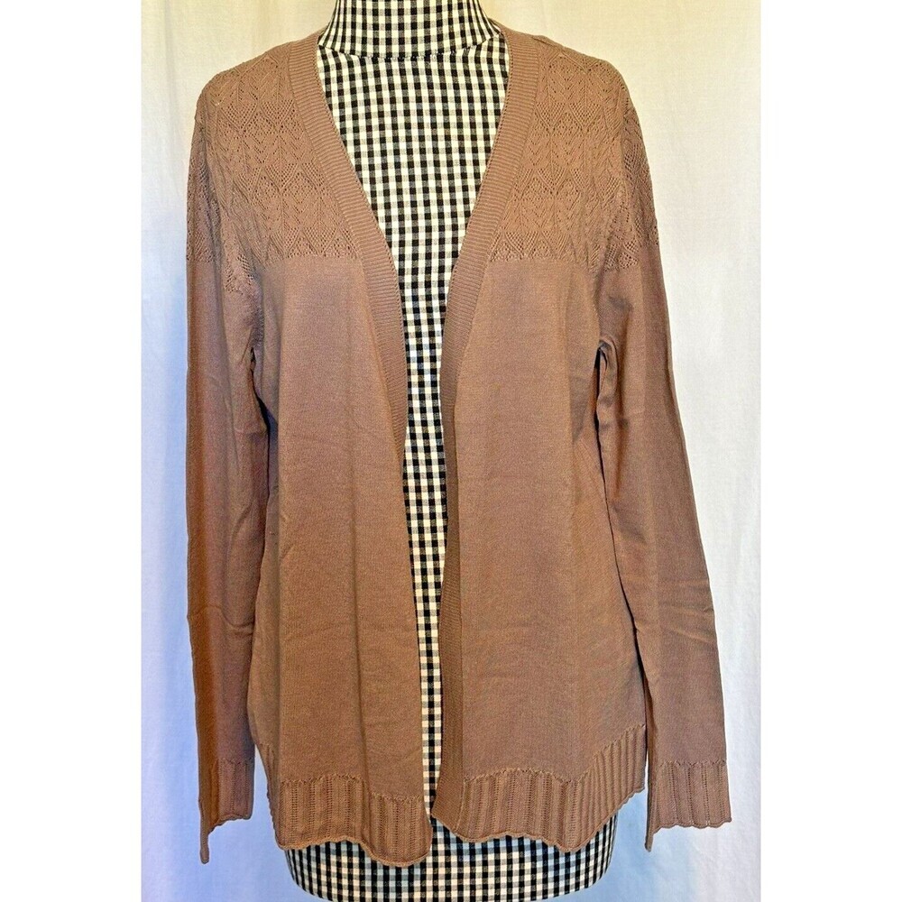 New Lety&Me Leana Pointelle Detail Open Cardigan Mocha Size Medium